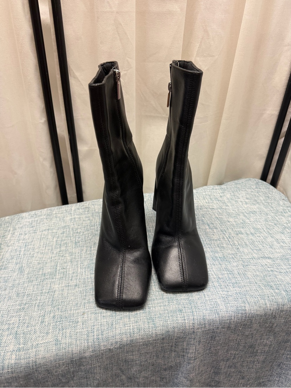 ASOS Black Square-Toe Mid-Calf Booties with Side Zipper